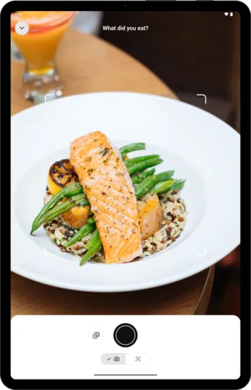 Meal photo in AI Calorie Count on an Android tablet
