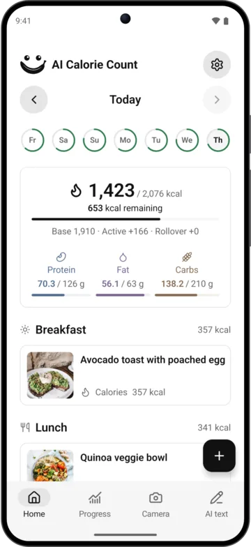 Daily diary in AI Calorie Count on Android