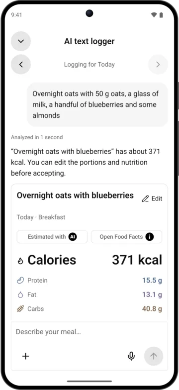 AI text logging in AI Calorie Count on Android