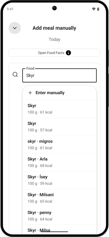 Food search in AI Calorie Count on Android