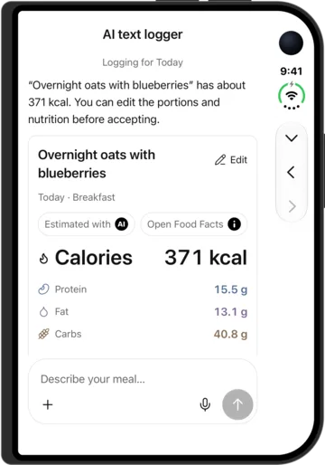AI text logging in AI Calorie Count on the iPhone Duo
