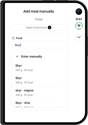 Food search in AI Calorie Count on the iPhone Duo
