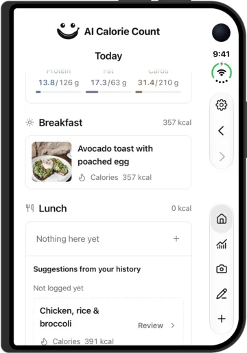 Meal suggestions in AI Calorie Count on the iPhone Duo
