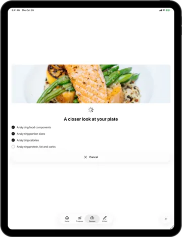 Photo analysis in AI Calorie Count on an iPad