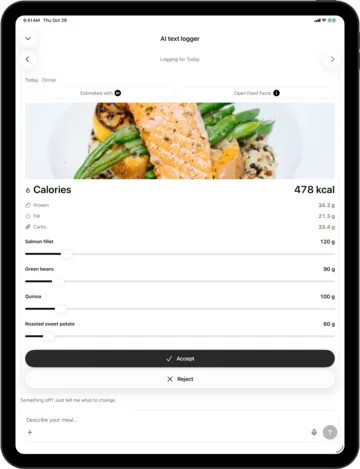 Review the estimate in AI Calorie Count on an iPad