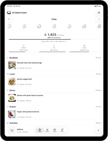 Daily diary in AI Calorie Count on an iPad