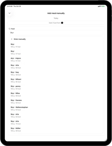 Food search in AI Calorie Count on an iPad