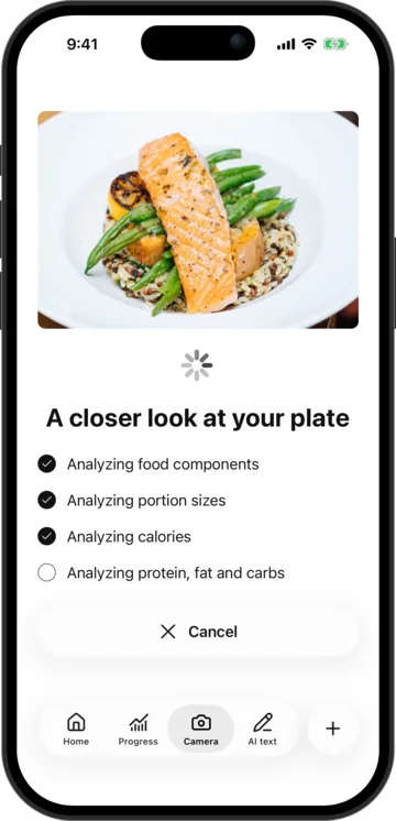 Photo analysis in AI Calorie Count on an iPhone