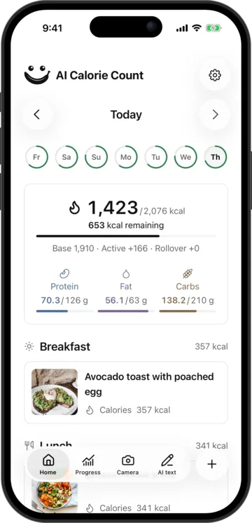 Daily diary in AI Calorie Count on an iPhone