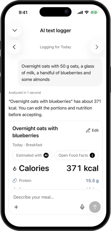 AI text logging in AI Calorie Count on an iPhone