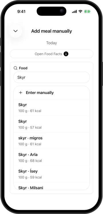 Food search in AI Calorie Count on an iPhone
