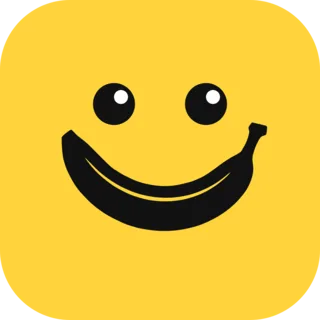 Logo: yellow tile with a banana smile